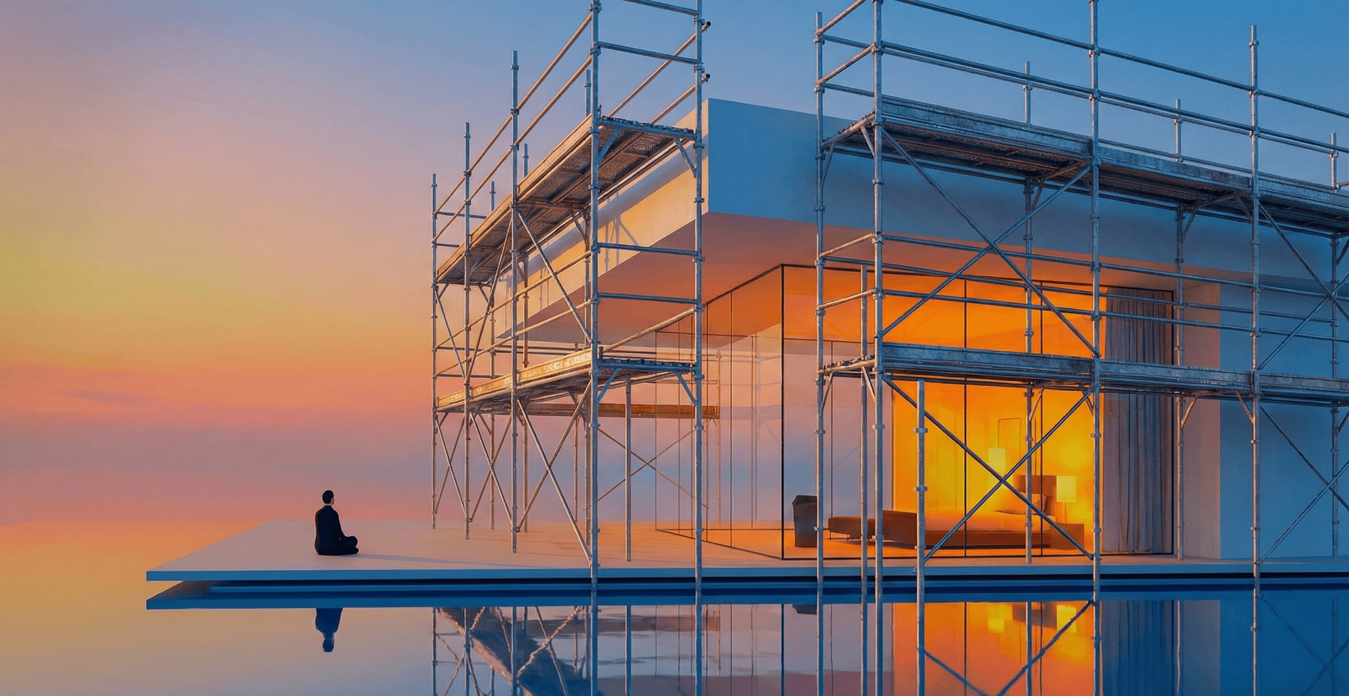 modern living room and kitchen with wooden cabinets and soft natural light