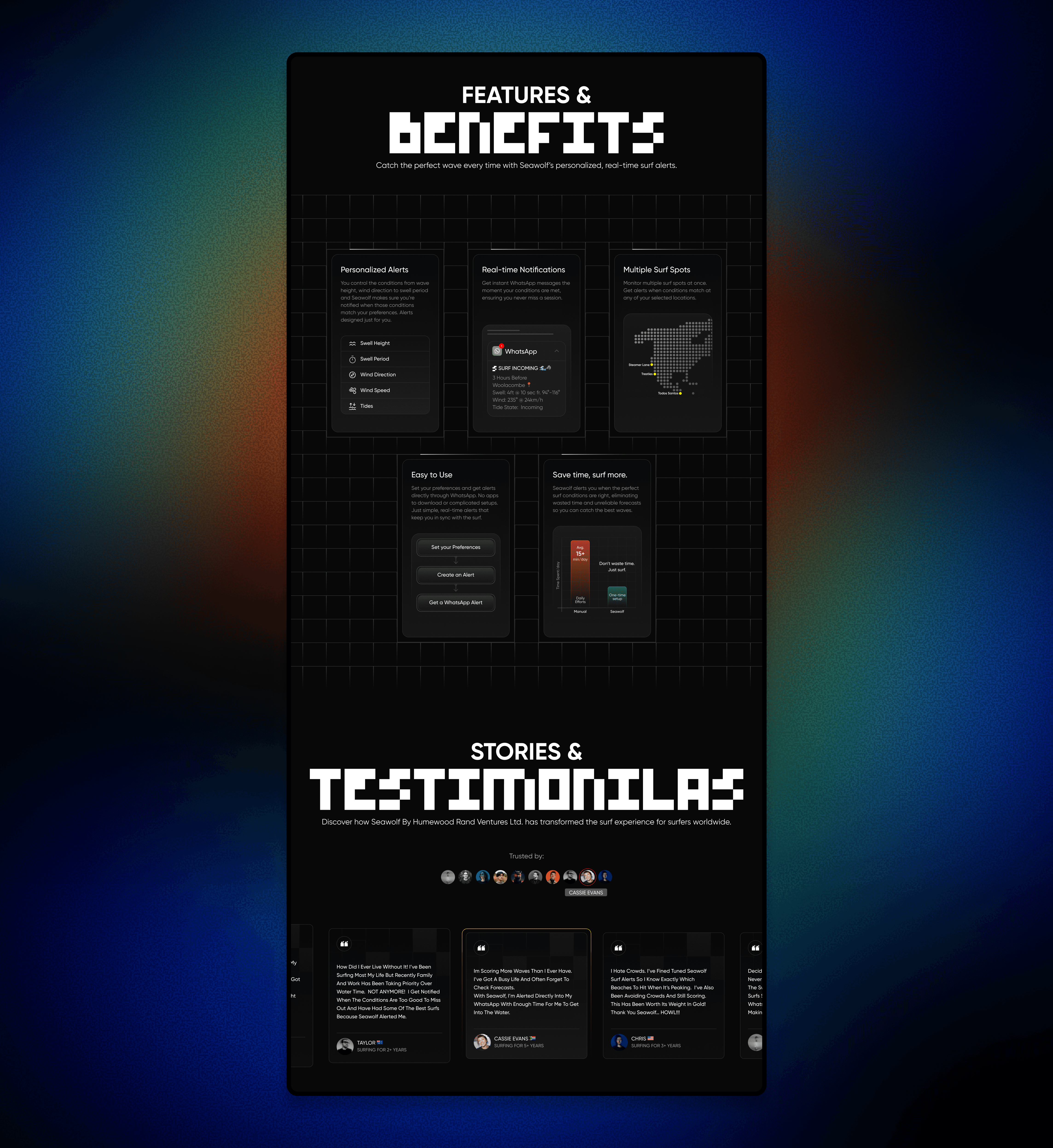 website features & benefit and testimonia ls sections