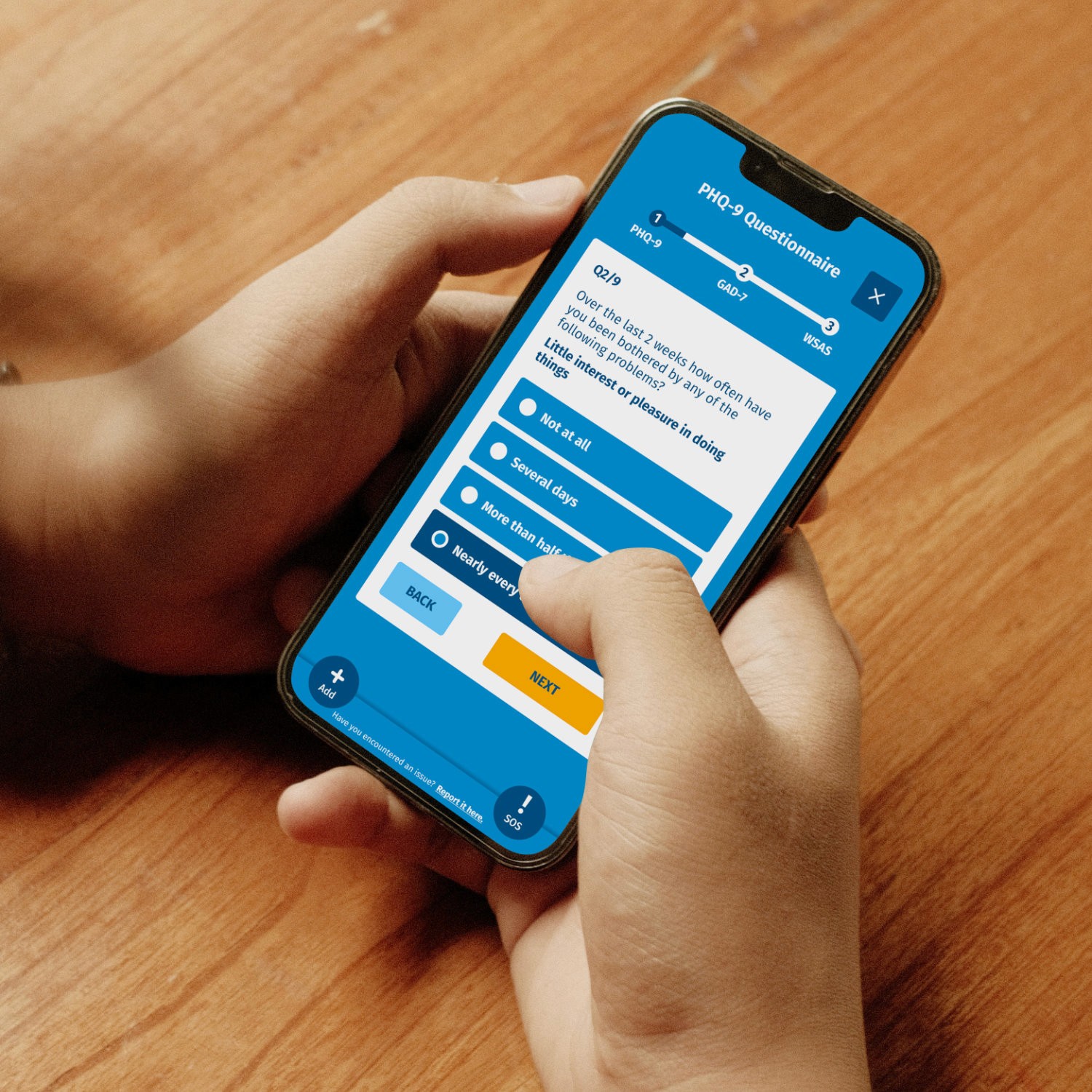 User looking at paddle app screen questionnaire UI