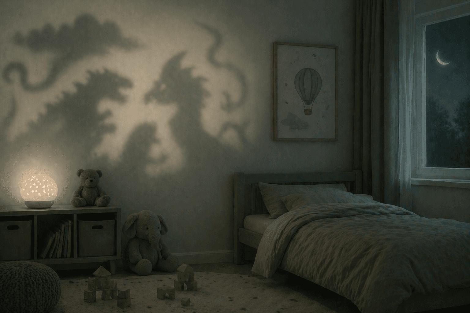 shadows of monsters on the childrens wall during the night 