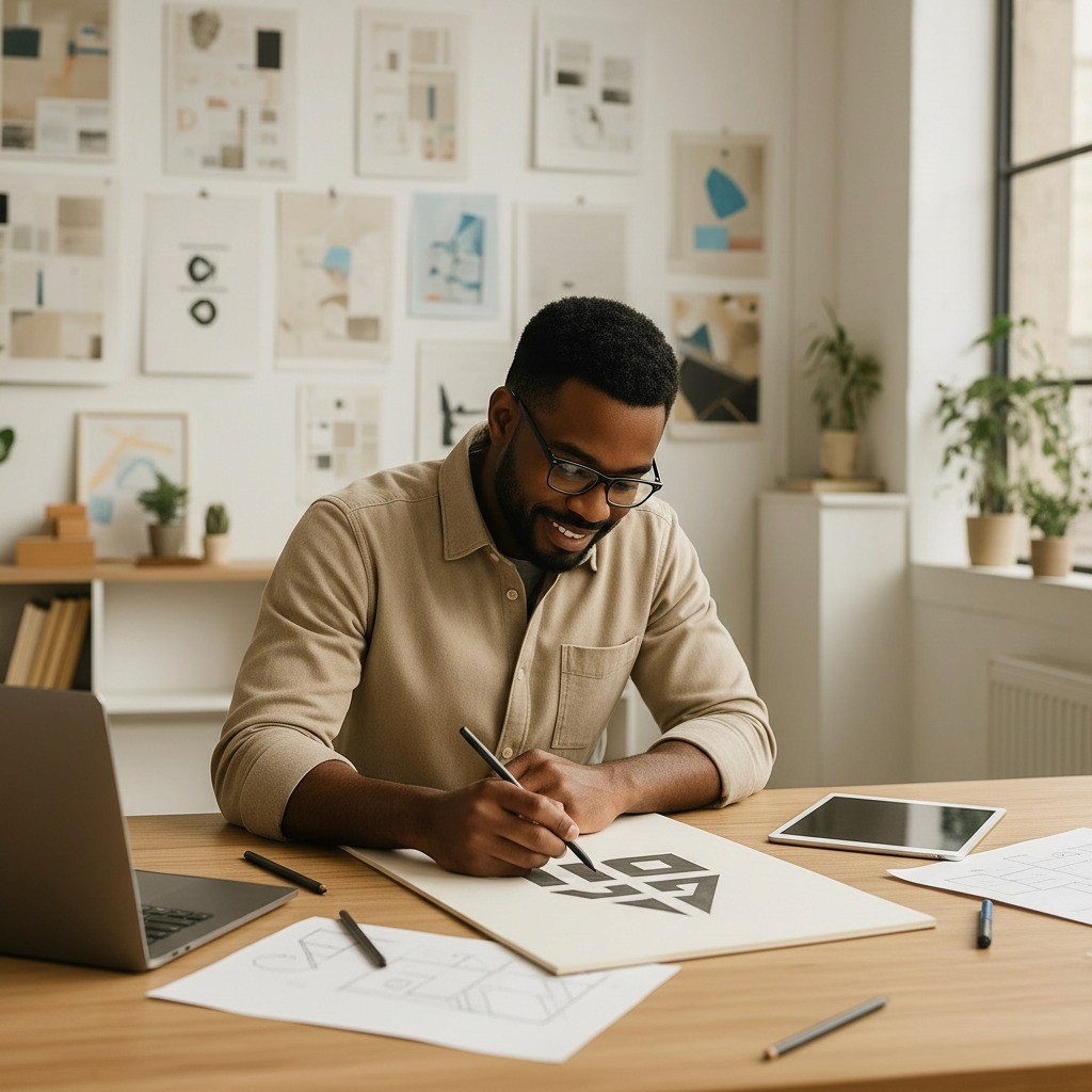 Man sketching a logo