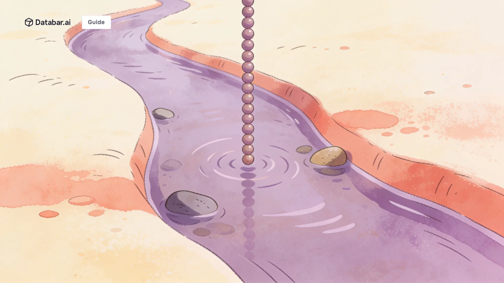 Illustration of a channel of beads held up mid-flow by hidden pebbles lodged beneath the surface — The Hidden Blockers Slowing Your Team's Data-Driven Growth