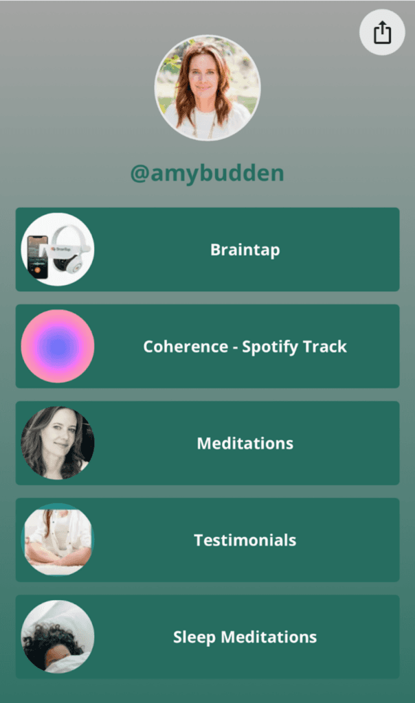User Amy Budden's Campsite landing page showcasing her different links.