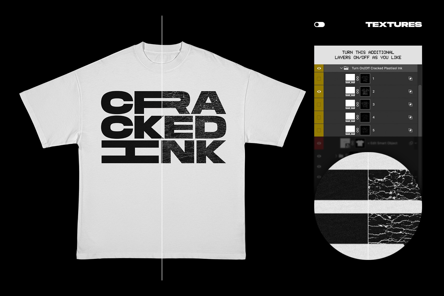 Rue Porter T-Shirt ironed mockup cracked plastisol ink texture effect