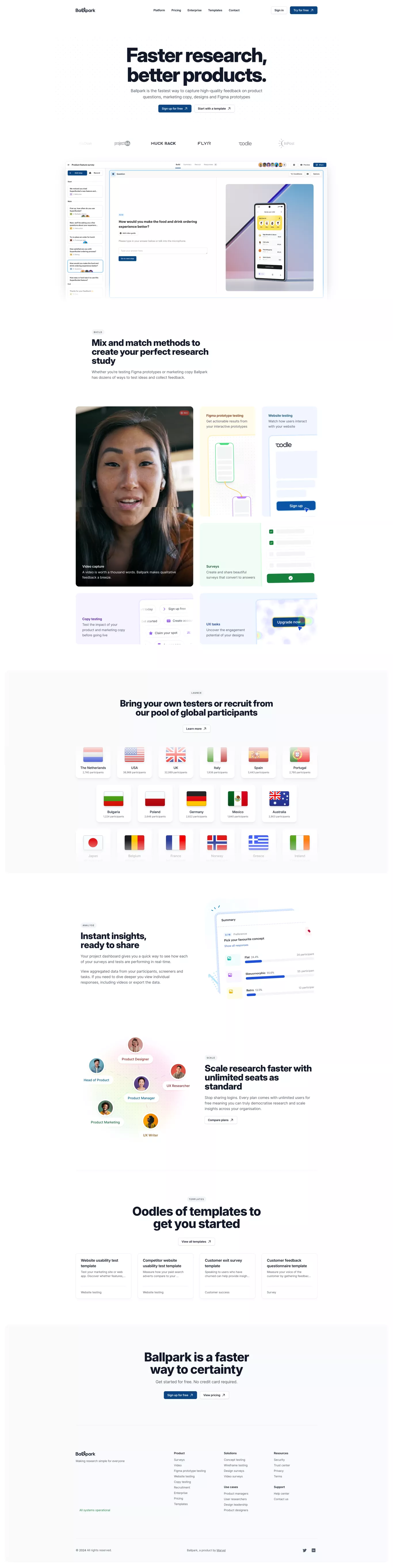 Ballpark - Product research so simple, y landing page screenshot showcasing Tech and Marketing design