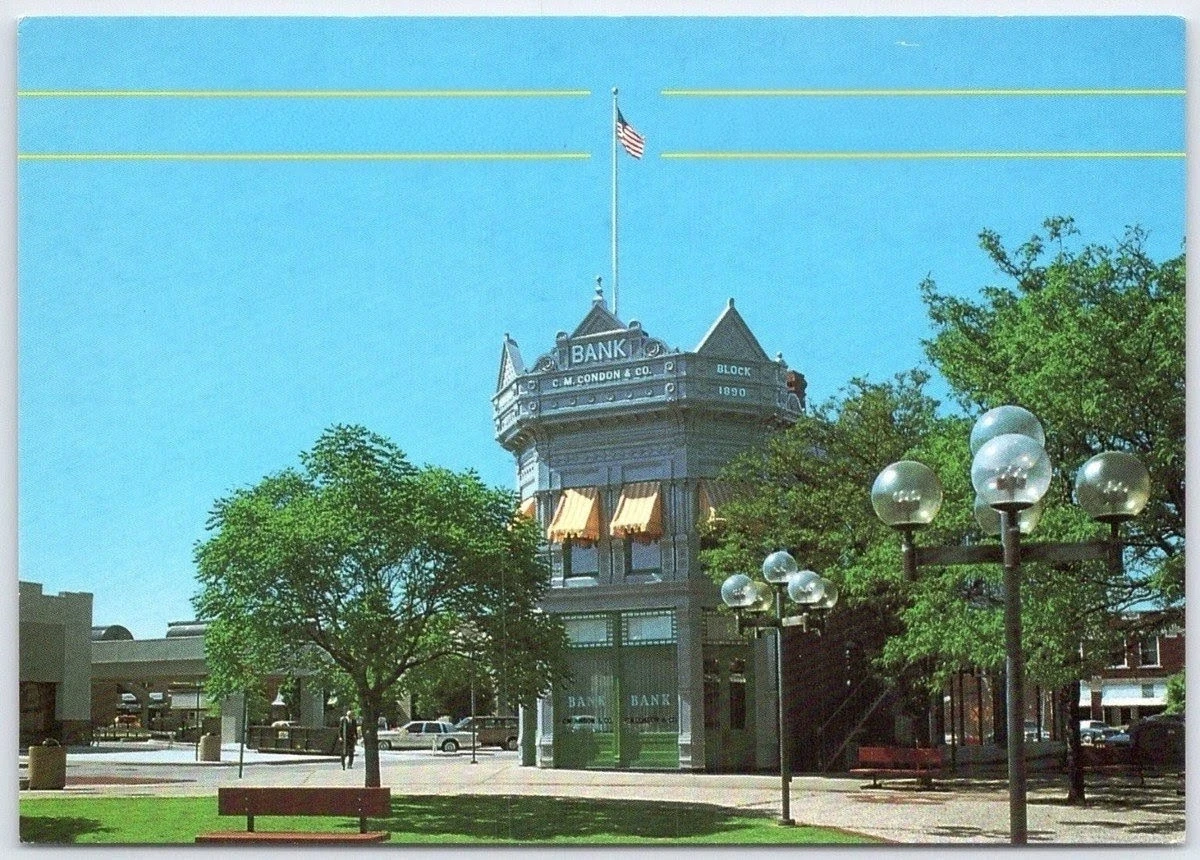 Historic brick buildings on a small-town Kansas main street