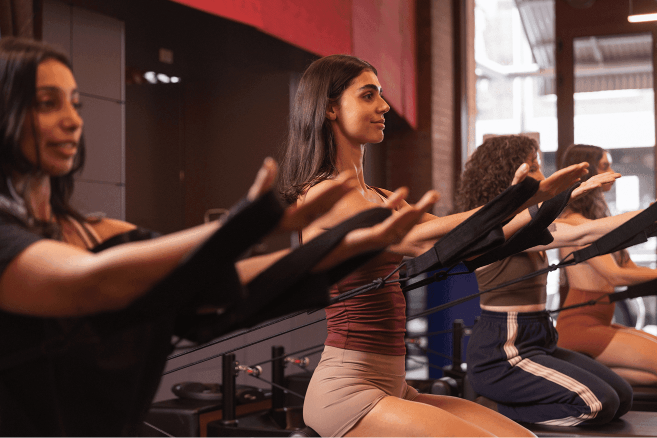 Image of the reformers inside the Kora Pilate Reformer studio in Coburg 