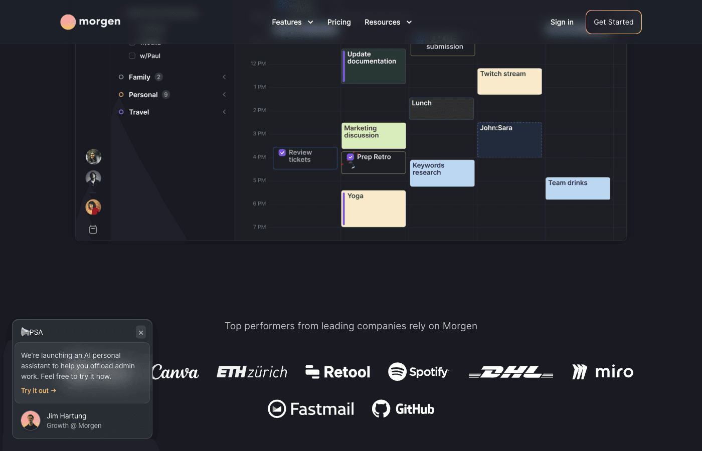 Morgen scheduling features
