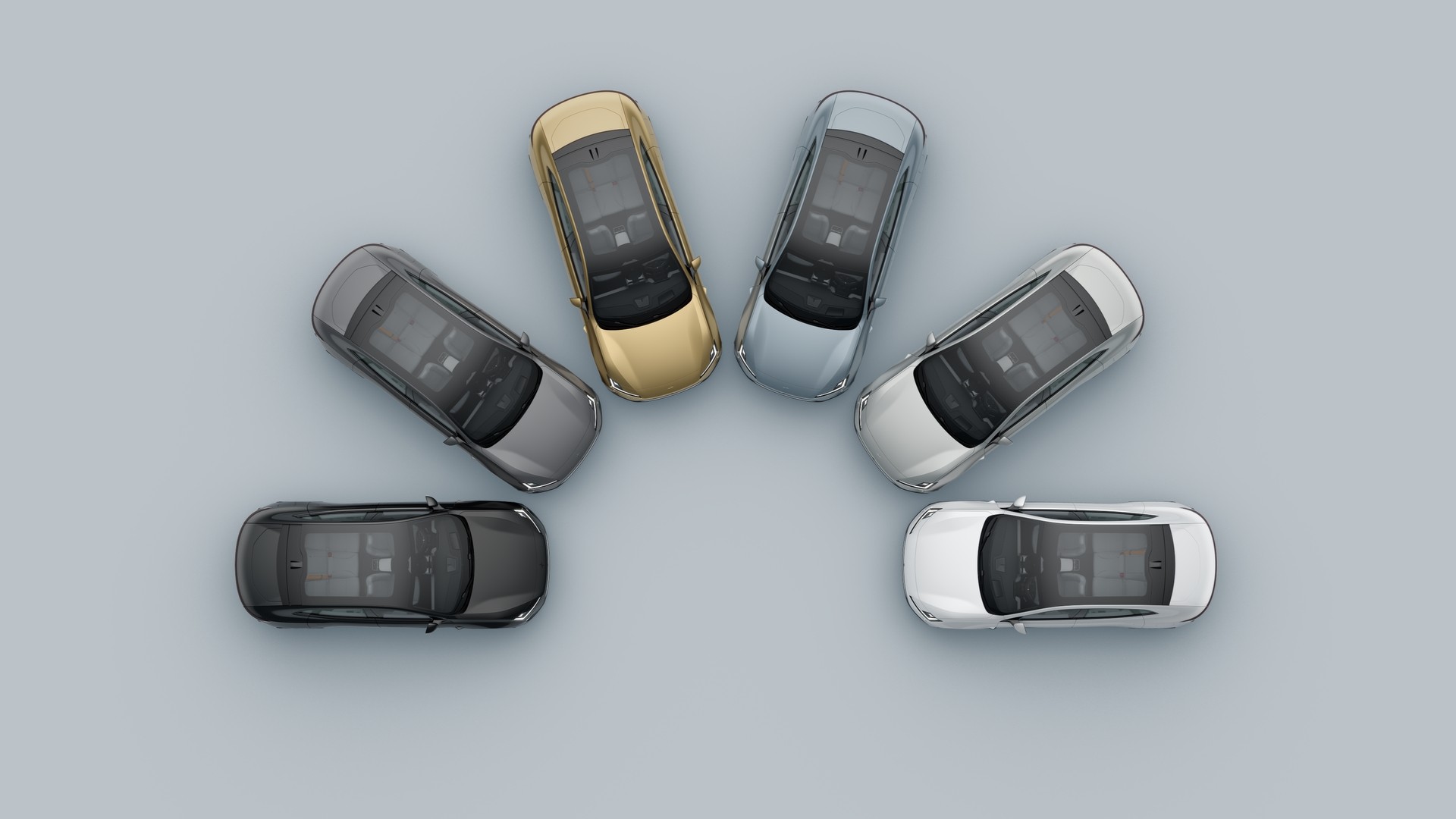 Polestar 4 vue de dessus dans plusieurs coloris, aperçu des teintes disponibles sur le SUV coupé électrique