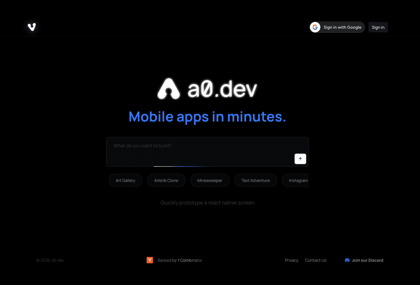 A0 dev  AI mobile app builder