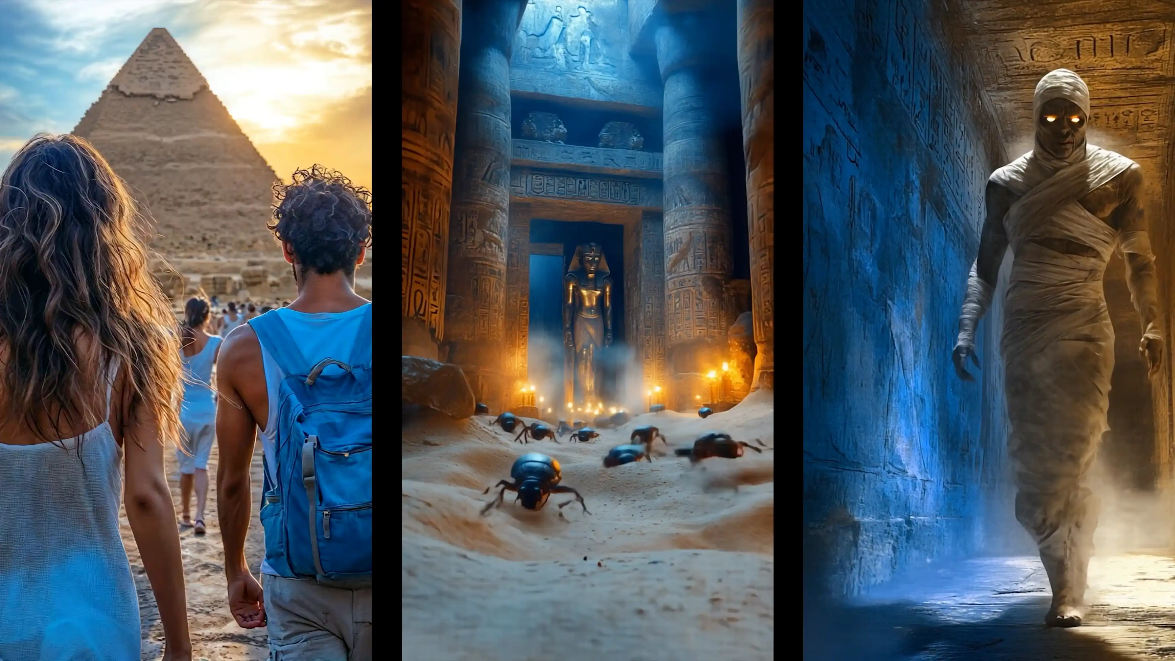 de scenes uit de video, gesitueerd in egypte