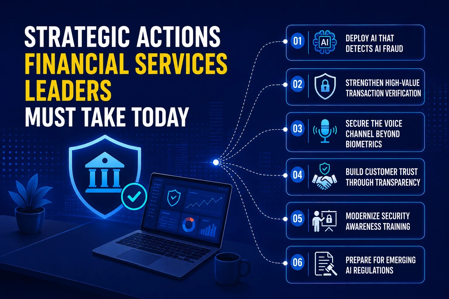 Strategic actions for financial services leaders to strengthen AI fraud prevention and security.