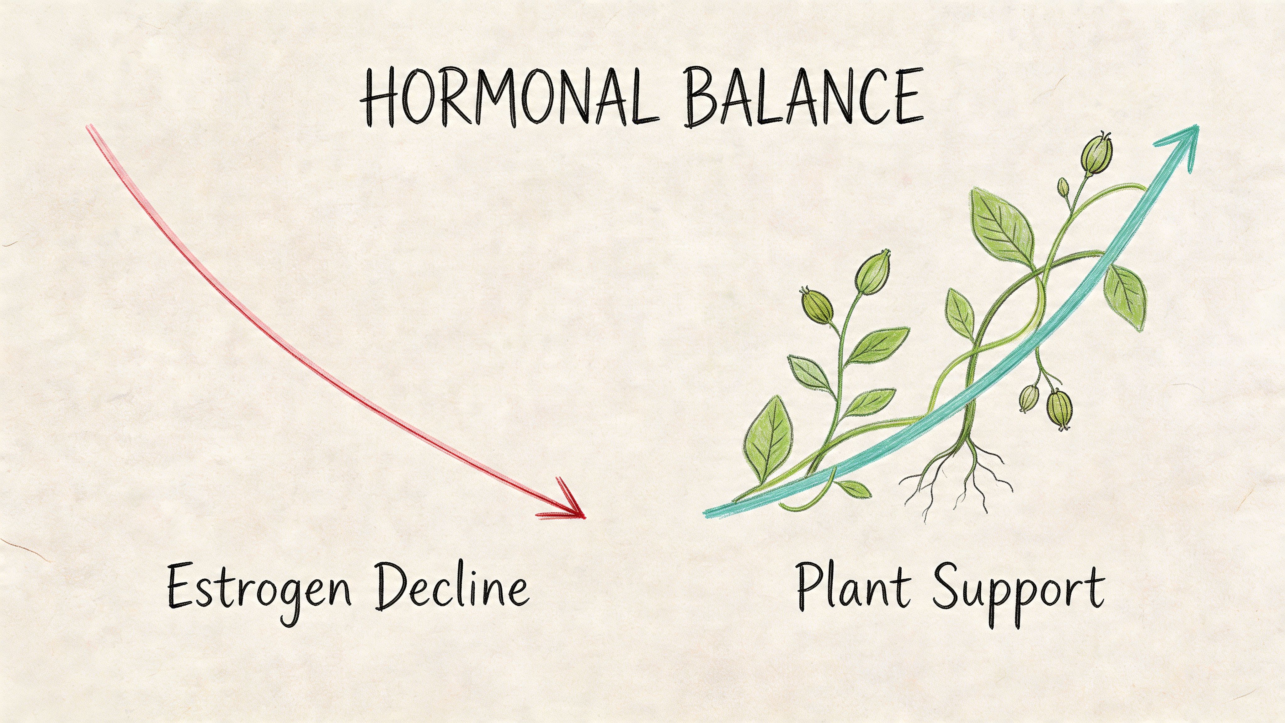 A diagram comparing declining estrogen levels with the growth and support provided by a plant-based approach.