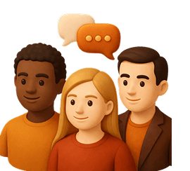 3 people illustrations with message icon