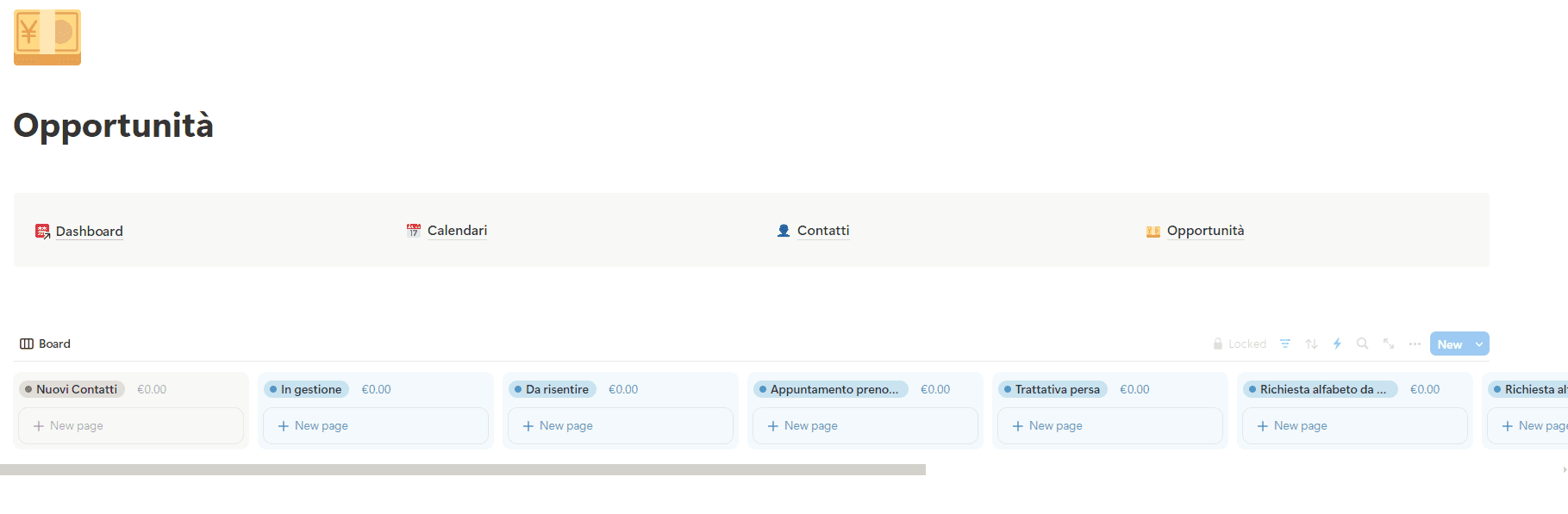 Vista del database opportunità all’interno della pagina opportunità