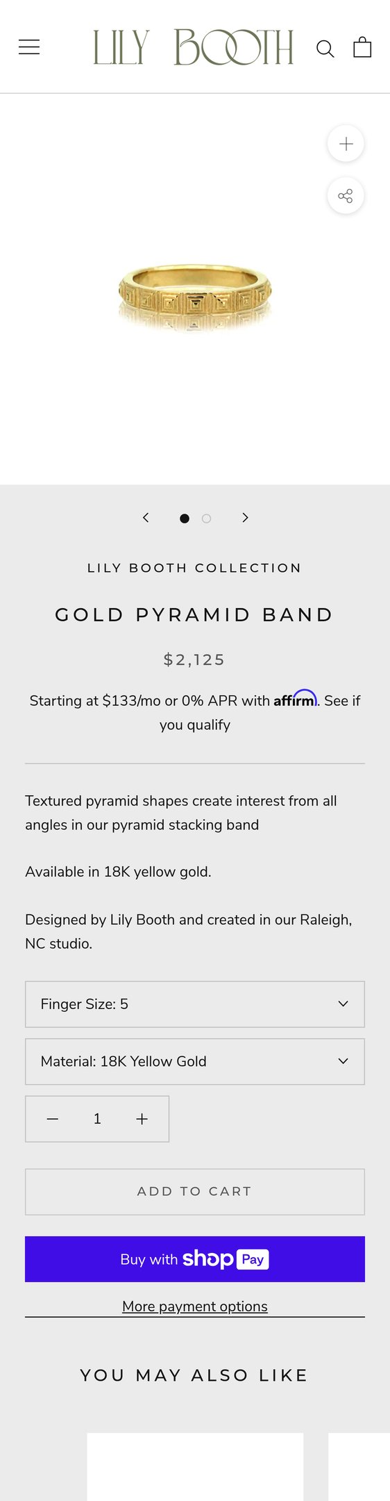 Jewelry product options include: ring for Gold Pyramid Band from Lily Booth Collection.