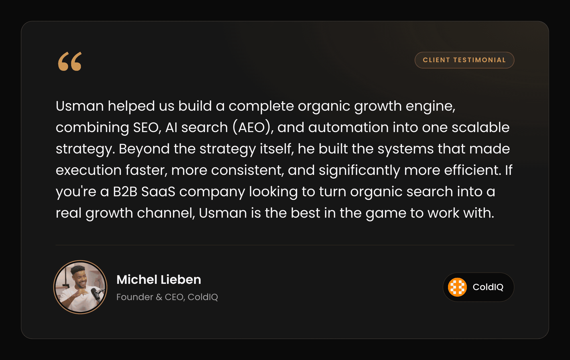 Testimonial from Michel Lieben, Founder & CEO of ColdIQ