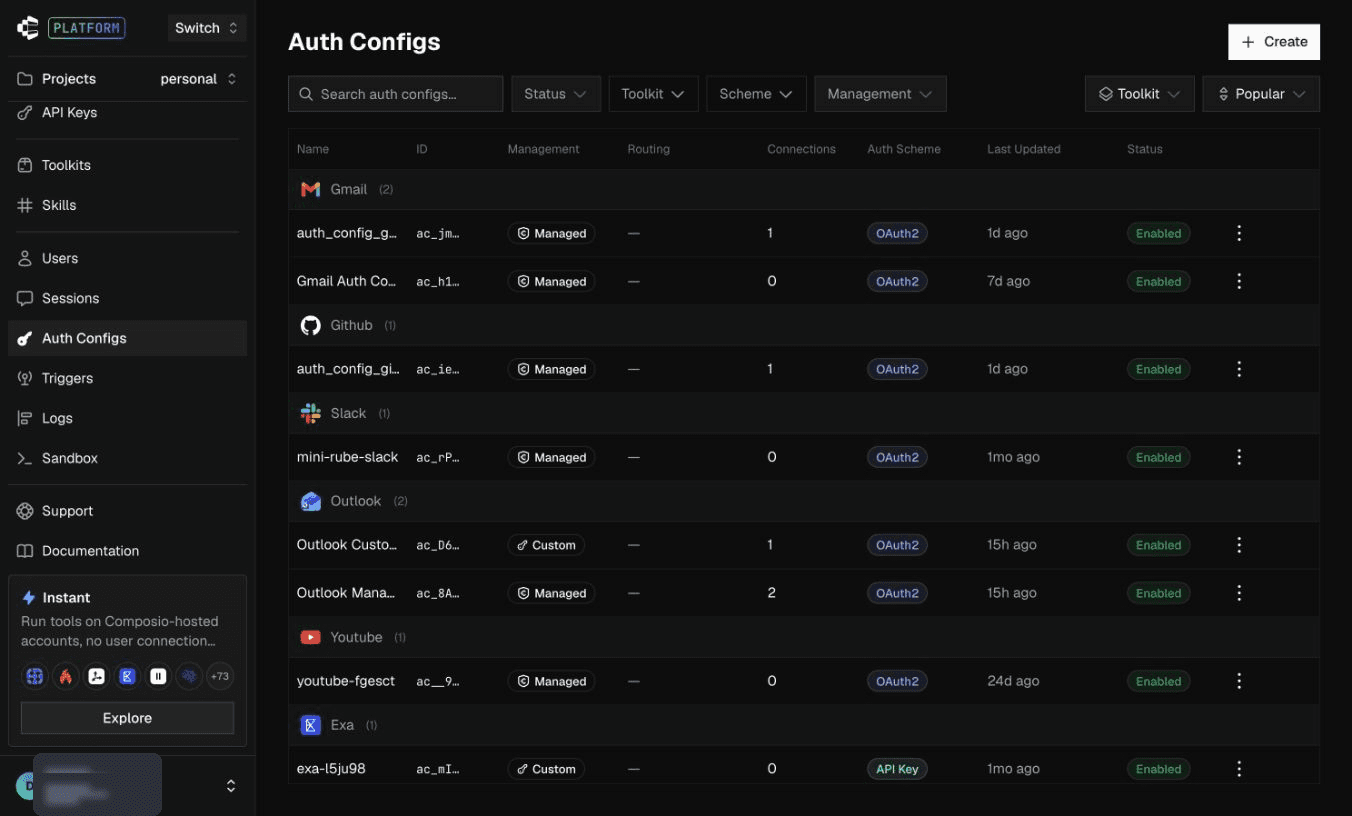 Create an auth configuration