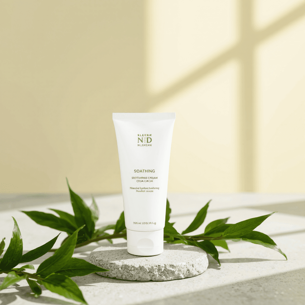 product photography of a tube of soothing cream