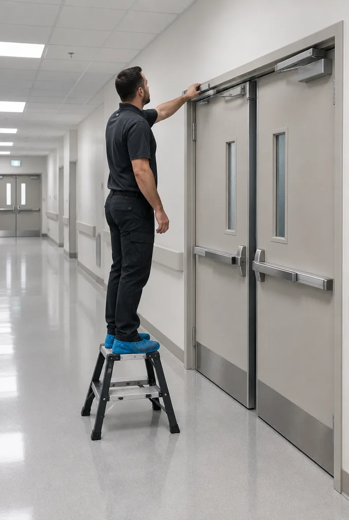 Tinclad technician checking surgery center doors on a non-case day