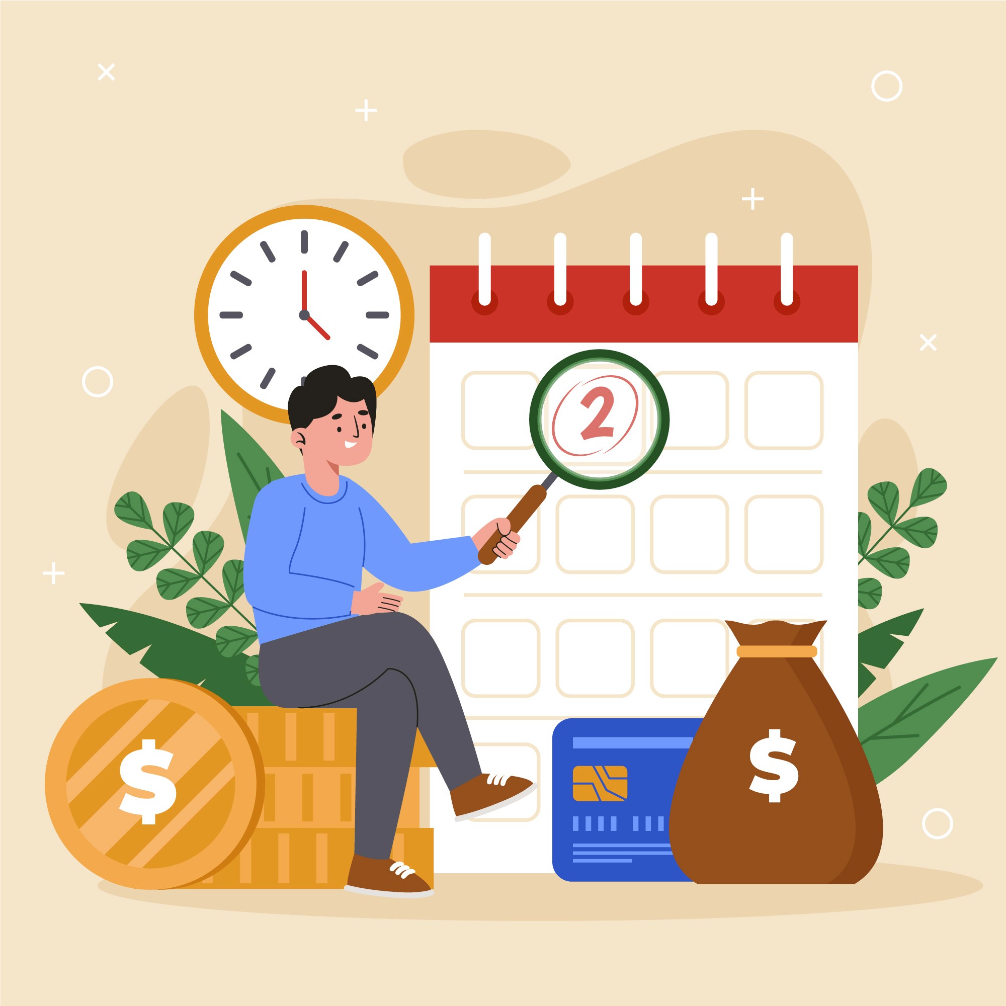 An employee pointing to payday, showing an illustration of the payroll process.