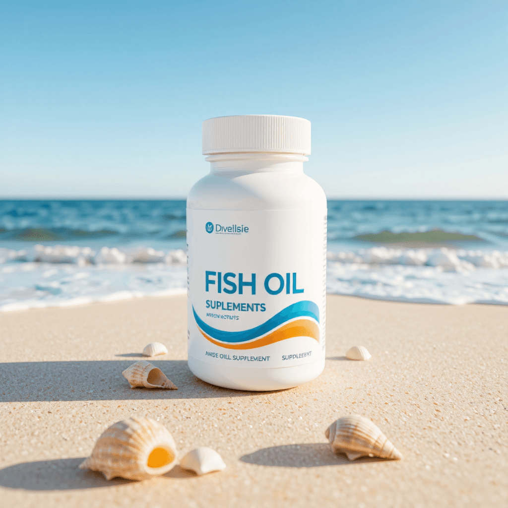 product photography of a bottle of fish oil supplements for cardiovascular support