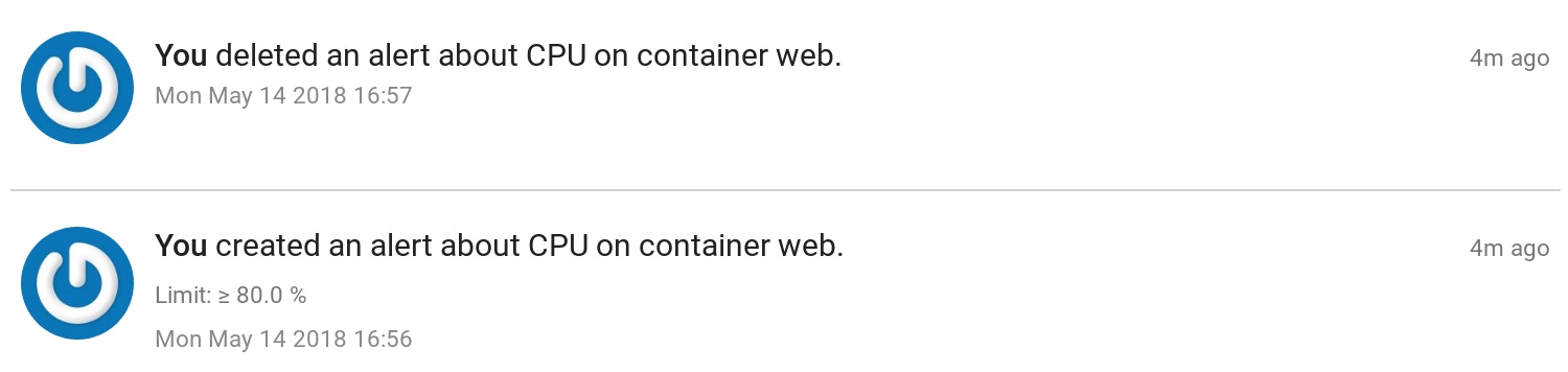 Alert creation and deletion
events