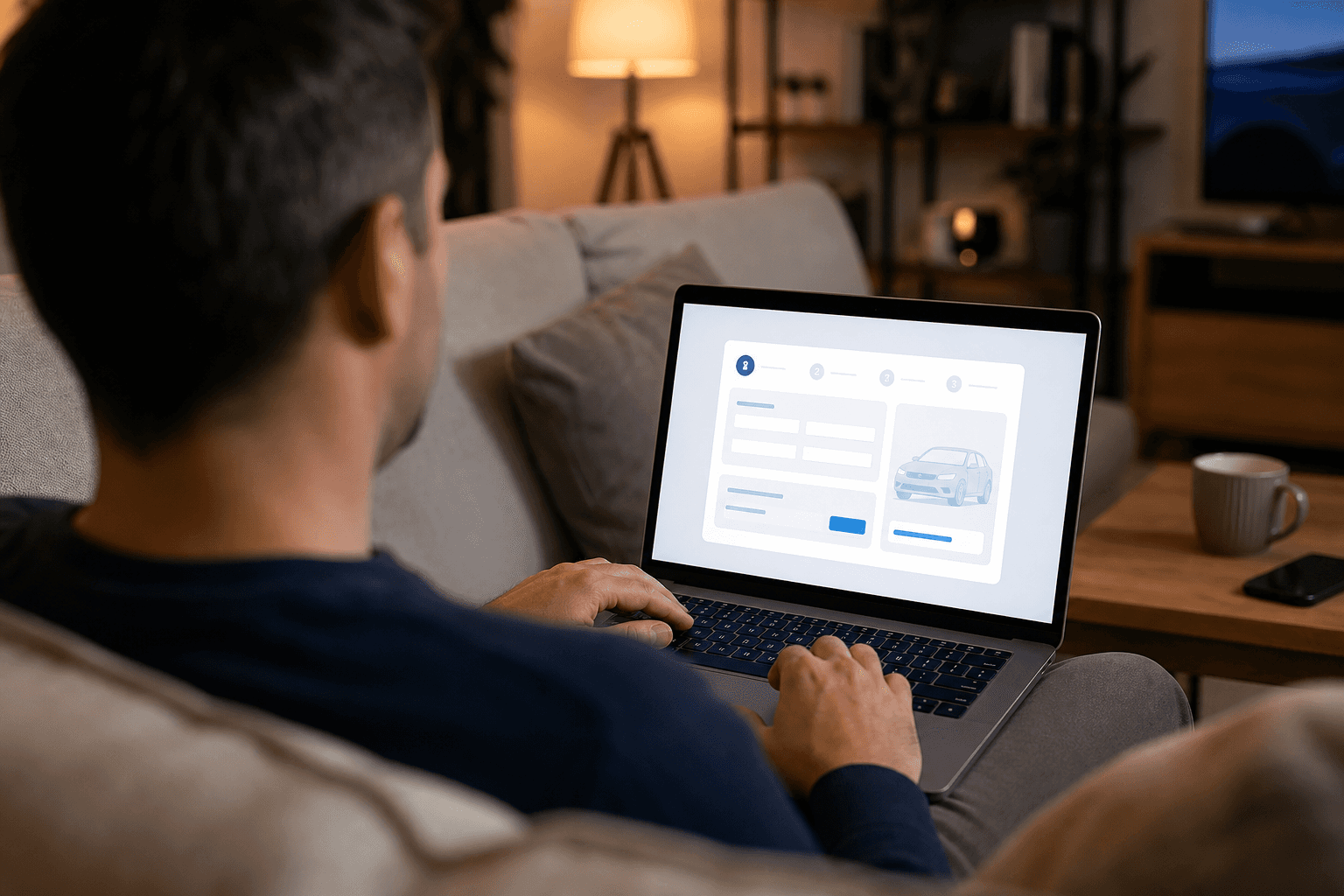 Customer booking a car detailing service online from their couch at night