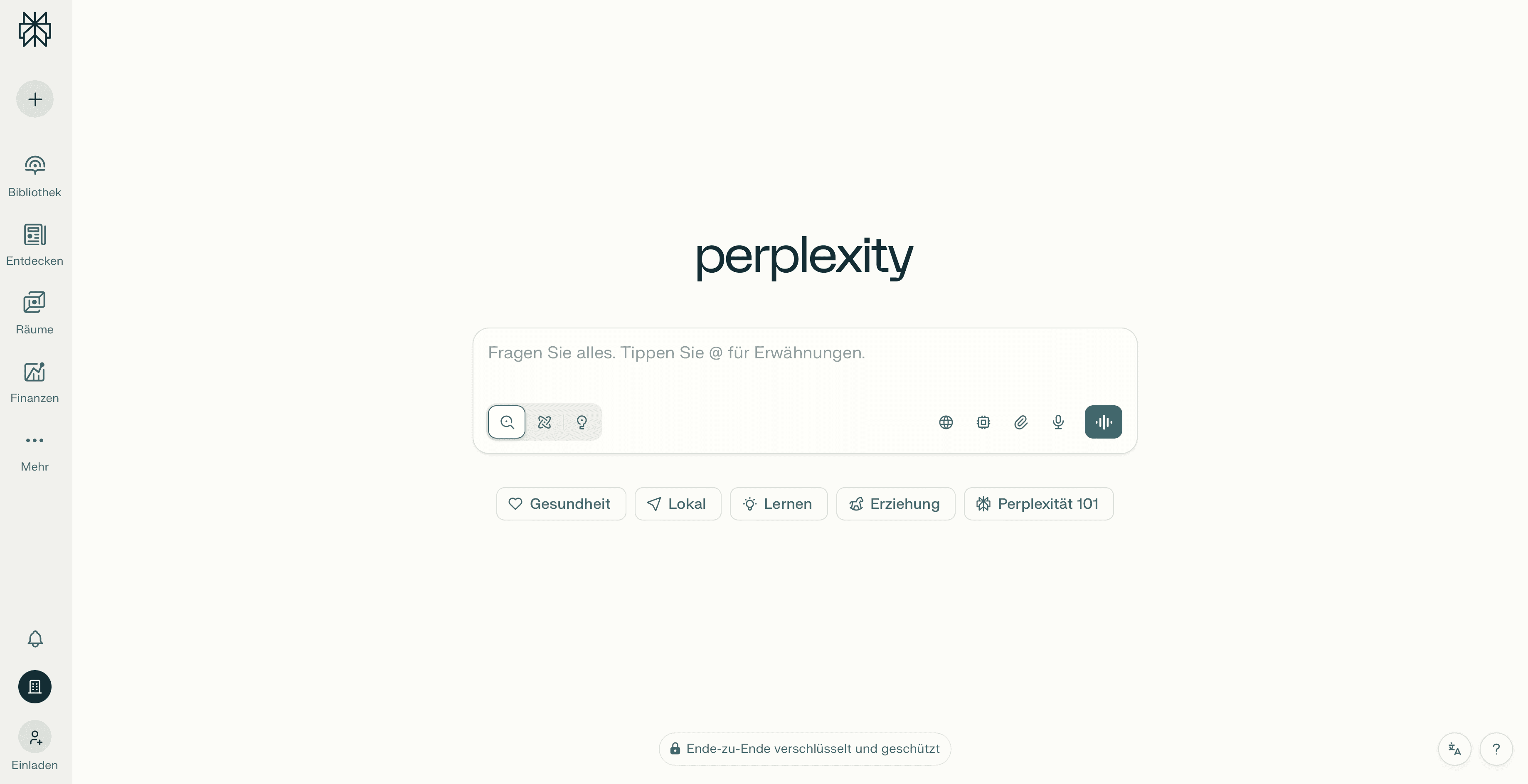 Nutzeroberfläche von Perplexity