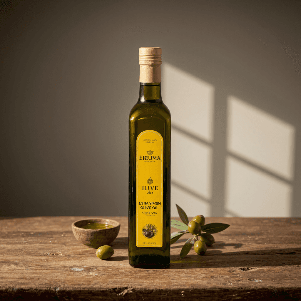 product photography of a bottle of extra virgin olive oil