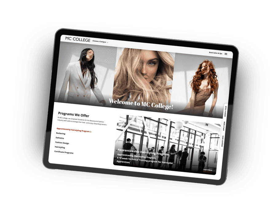 Ipad with MC College website on the screen.
