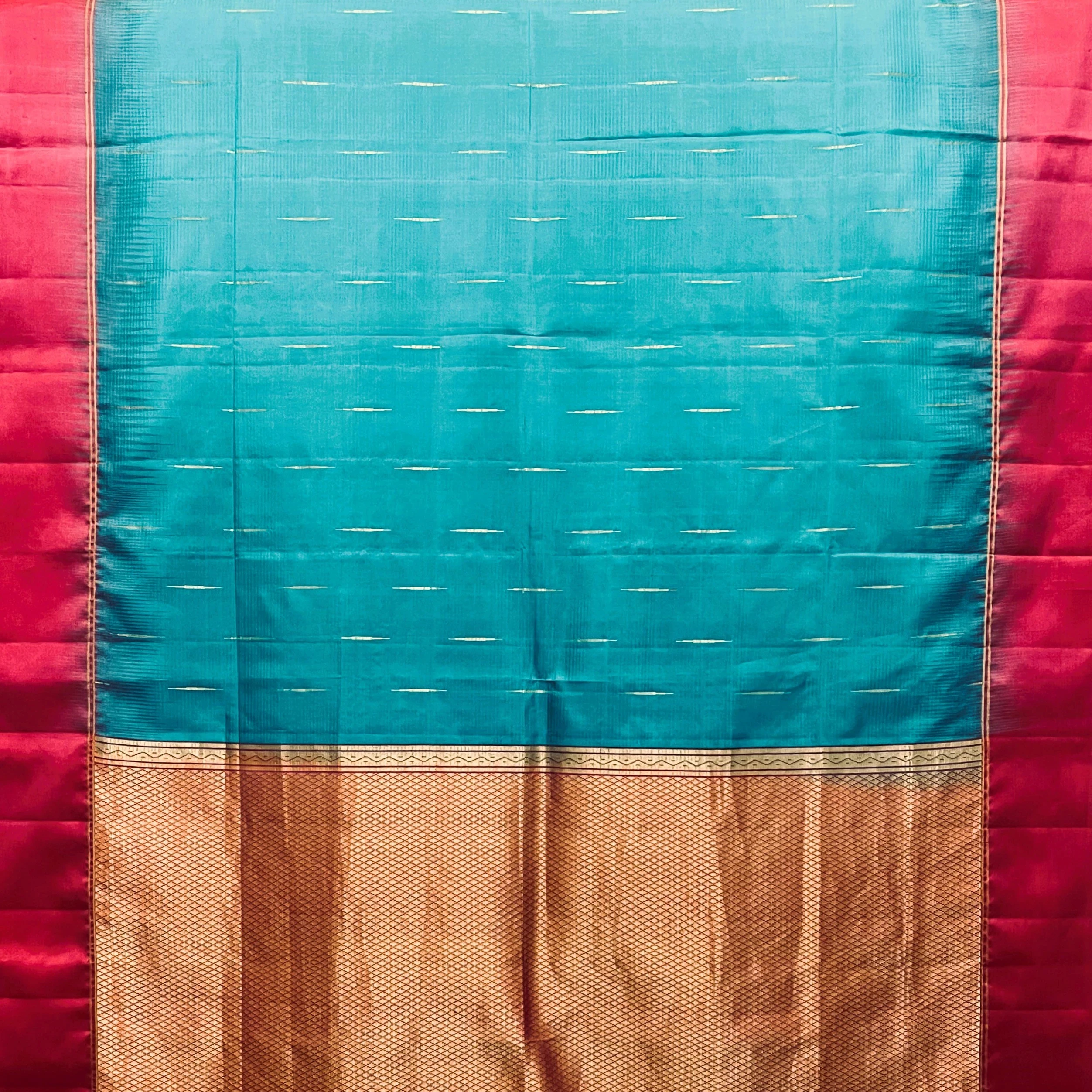 Teal Green Silk Saree With Jasmine Zari Motif