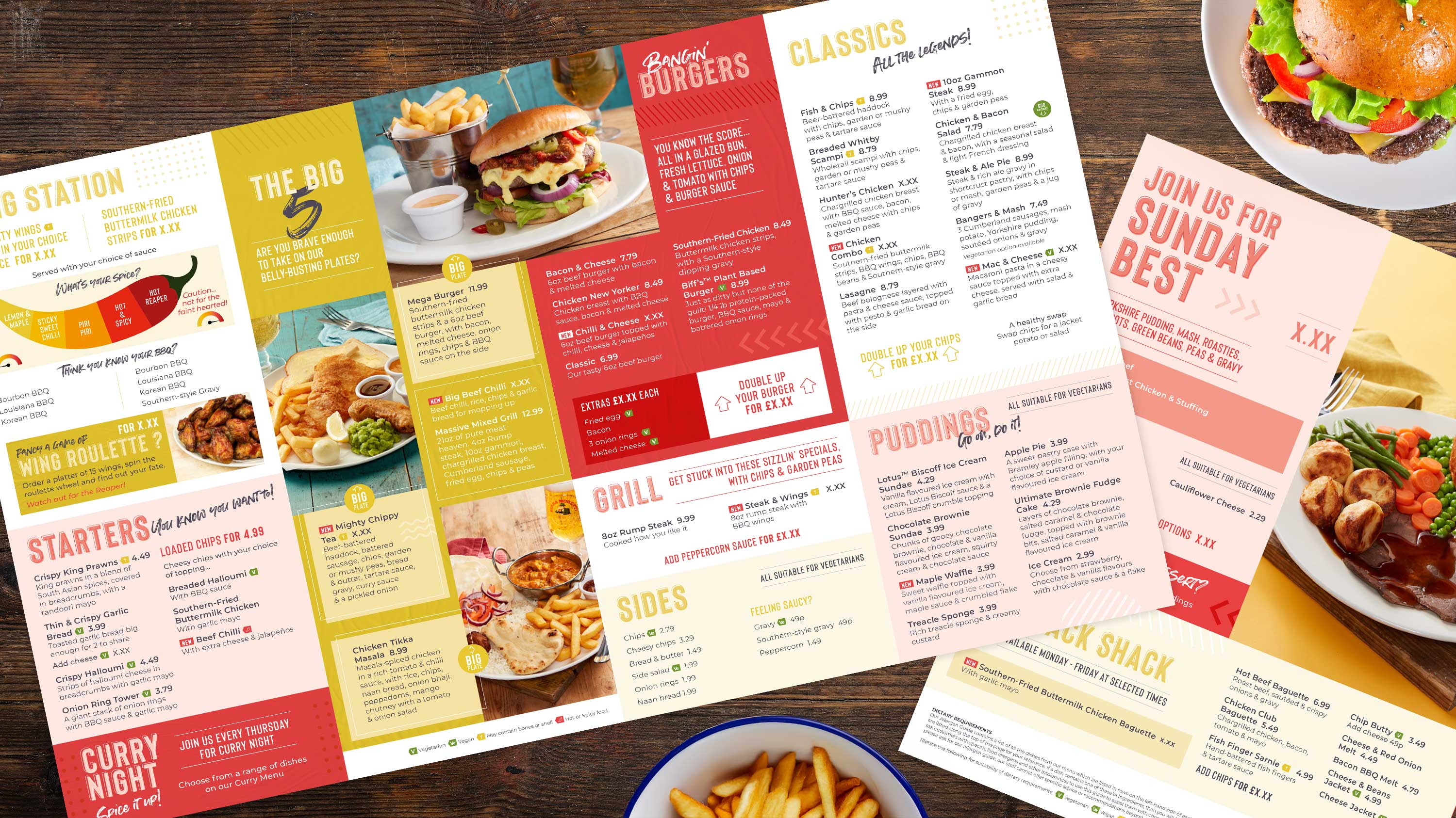 Menu scattered on table