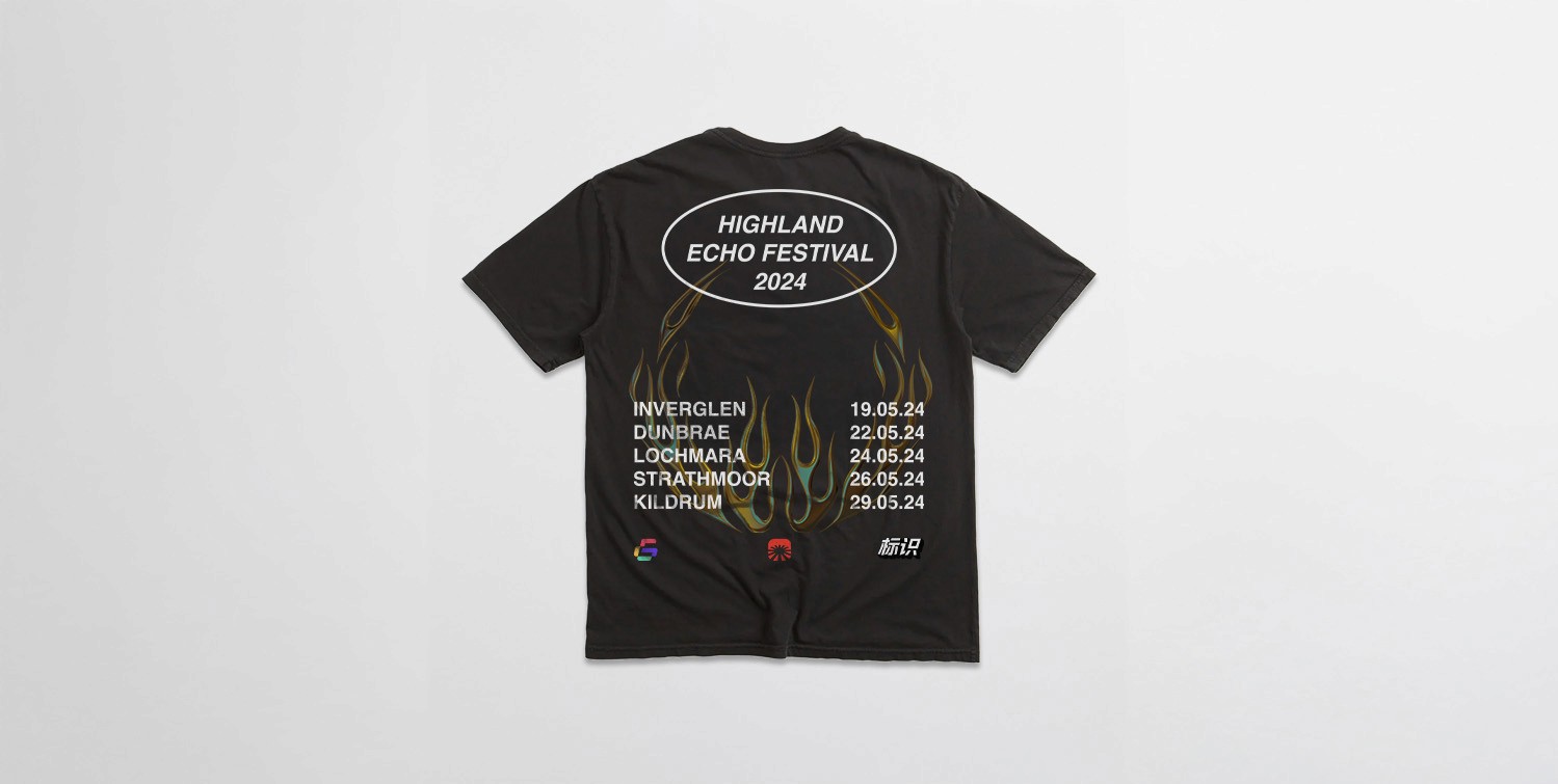 Black festival T-shirt with DTF print design on the back