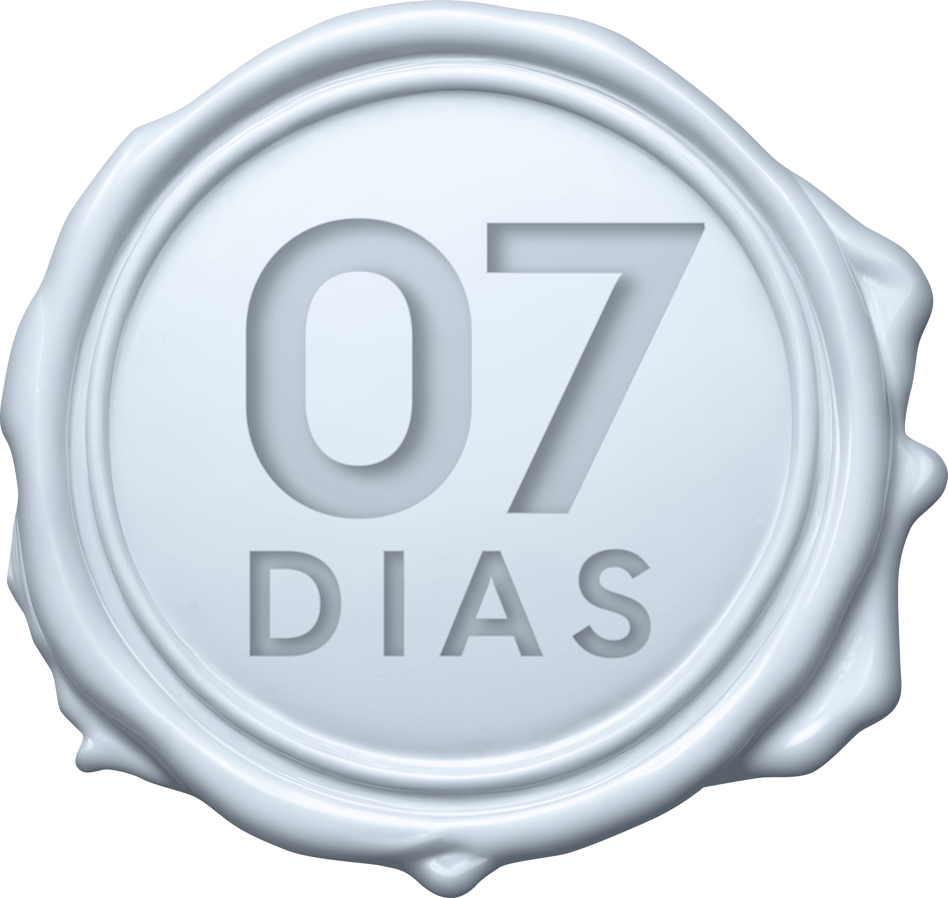 Selo metálico prateado com a inscrição “07 DIAS”