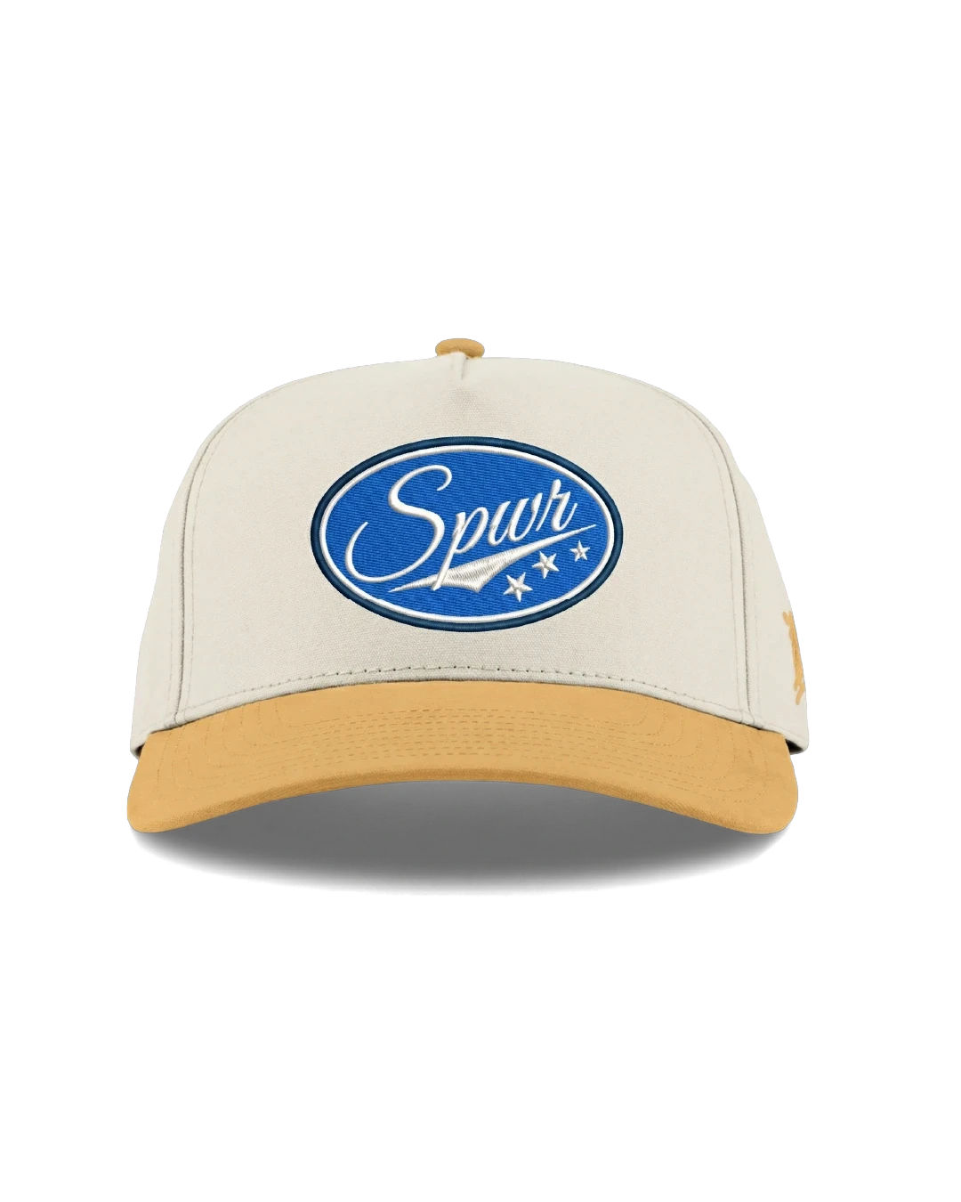 Summer cap with blue oval SPWR script patch and yellow brim