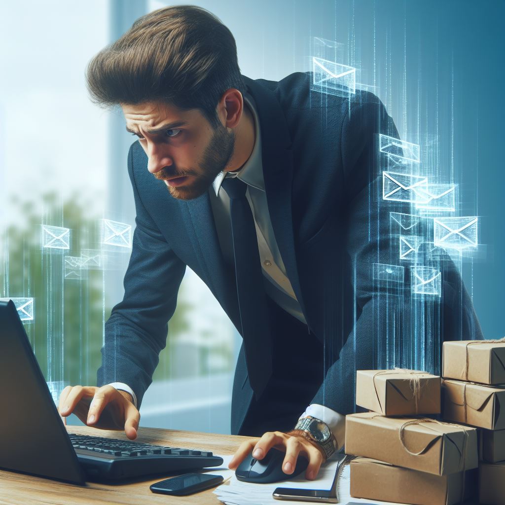 Ein Verkäufer der im Internet verzweifelt nach b2b Adressen sucht um potenzielle Kunden zu gewinnen