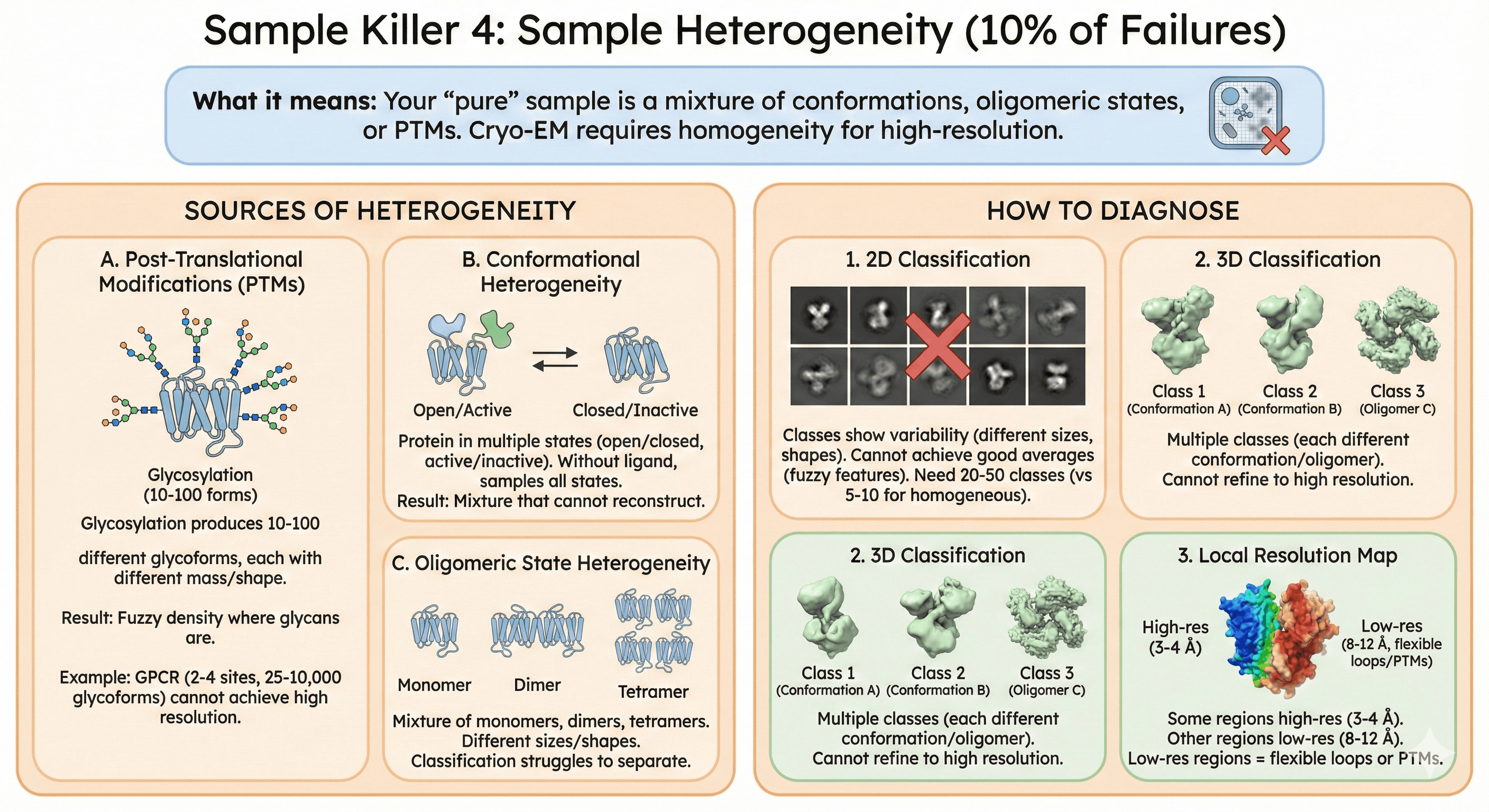 Diagram Showing Sample Heterogeneity's Effect on Cryo-EM Sample Success