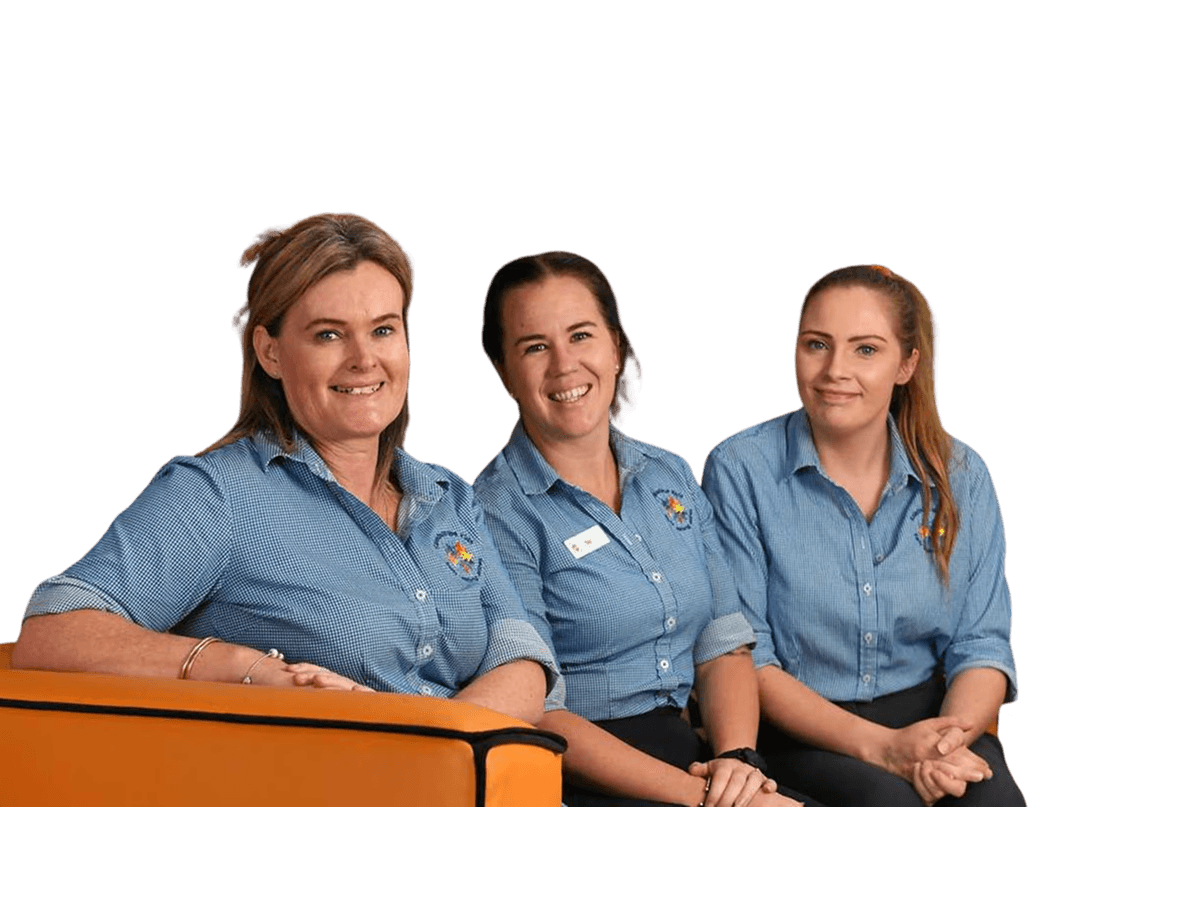 Two children in blue and yellow Kaleidoscope Kids uniforms playing during a kindergarten activity