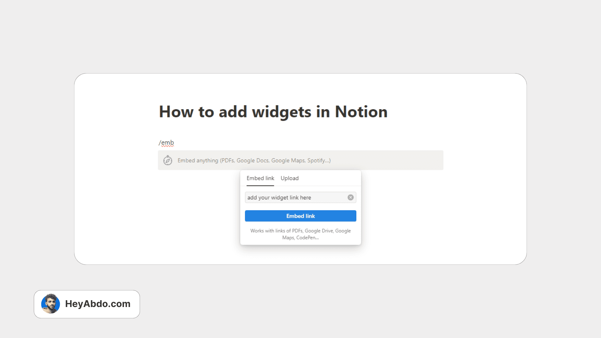 How to add widgets in Notion Method 2 