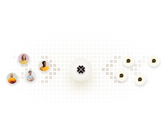 Avatars and discussions moving toward StartAI logo abstract