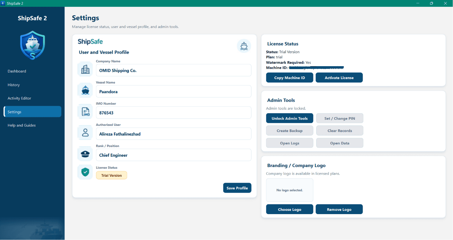 Settings & Profile workflow screenshot
