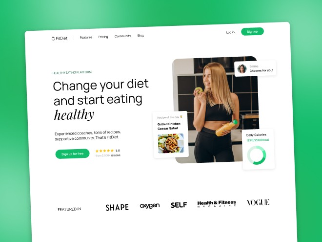 Healthy eating website hero section design