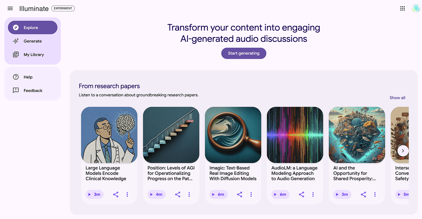 Illuminate transforms your content into engaging AI‑generated audio discussions