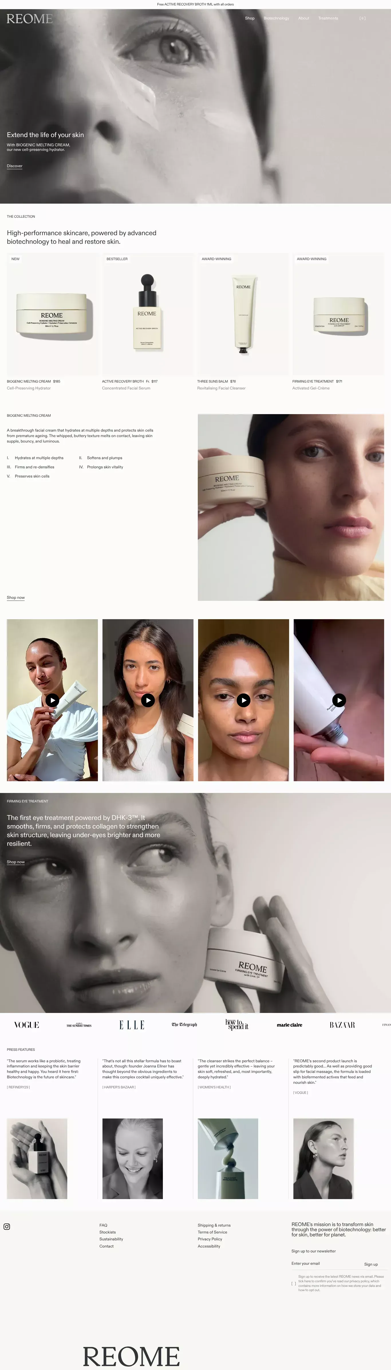 REOME ecommerce page screenshot showcasing Beauty and Ecommerce design