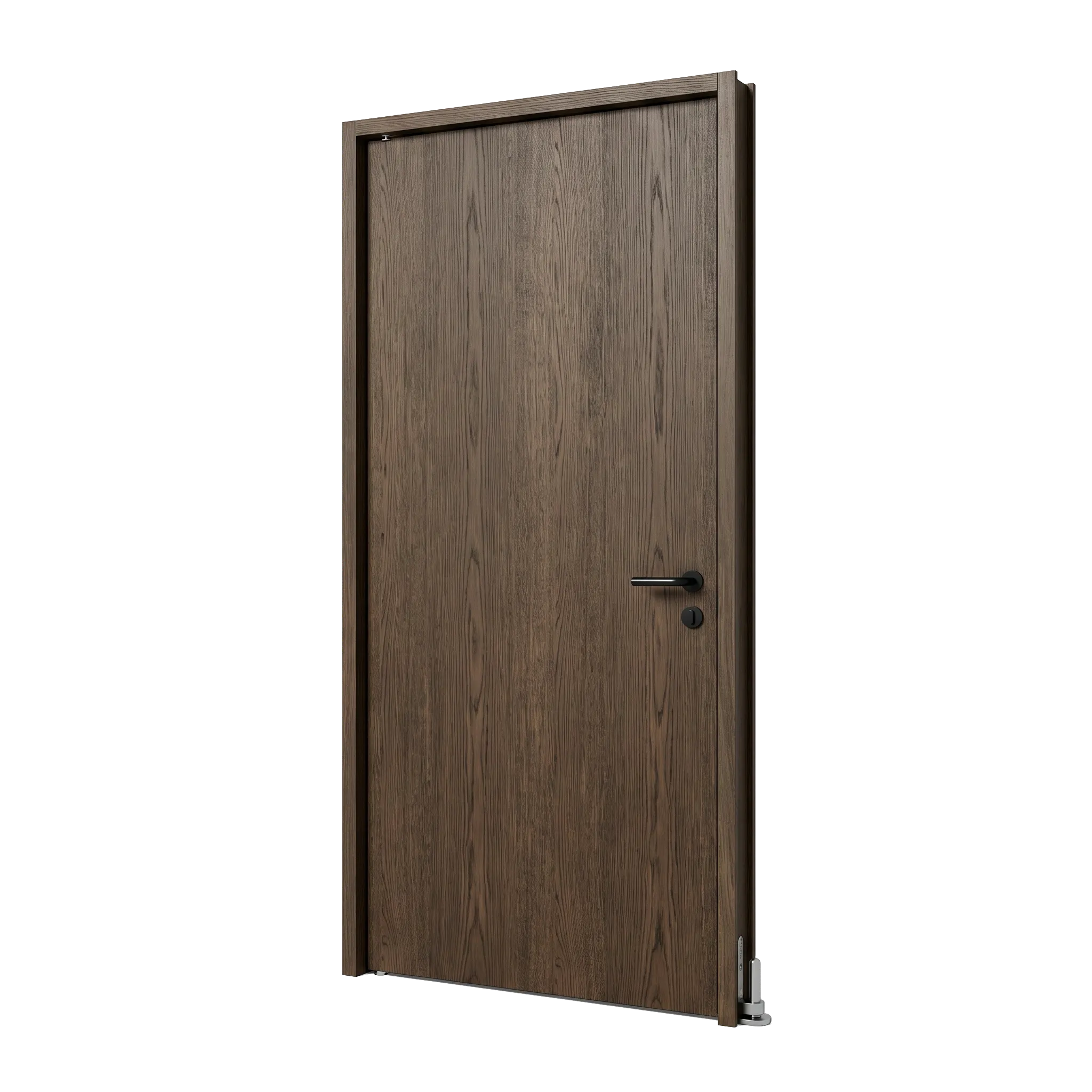 Dark wood interior door with a black handle