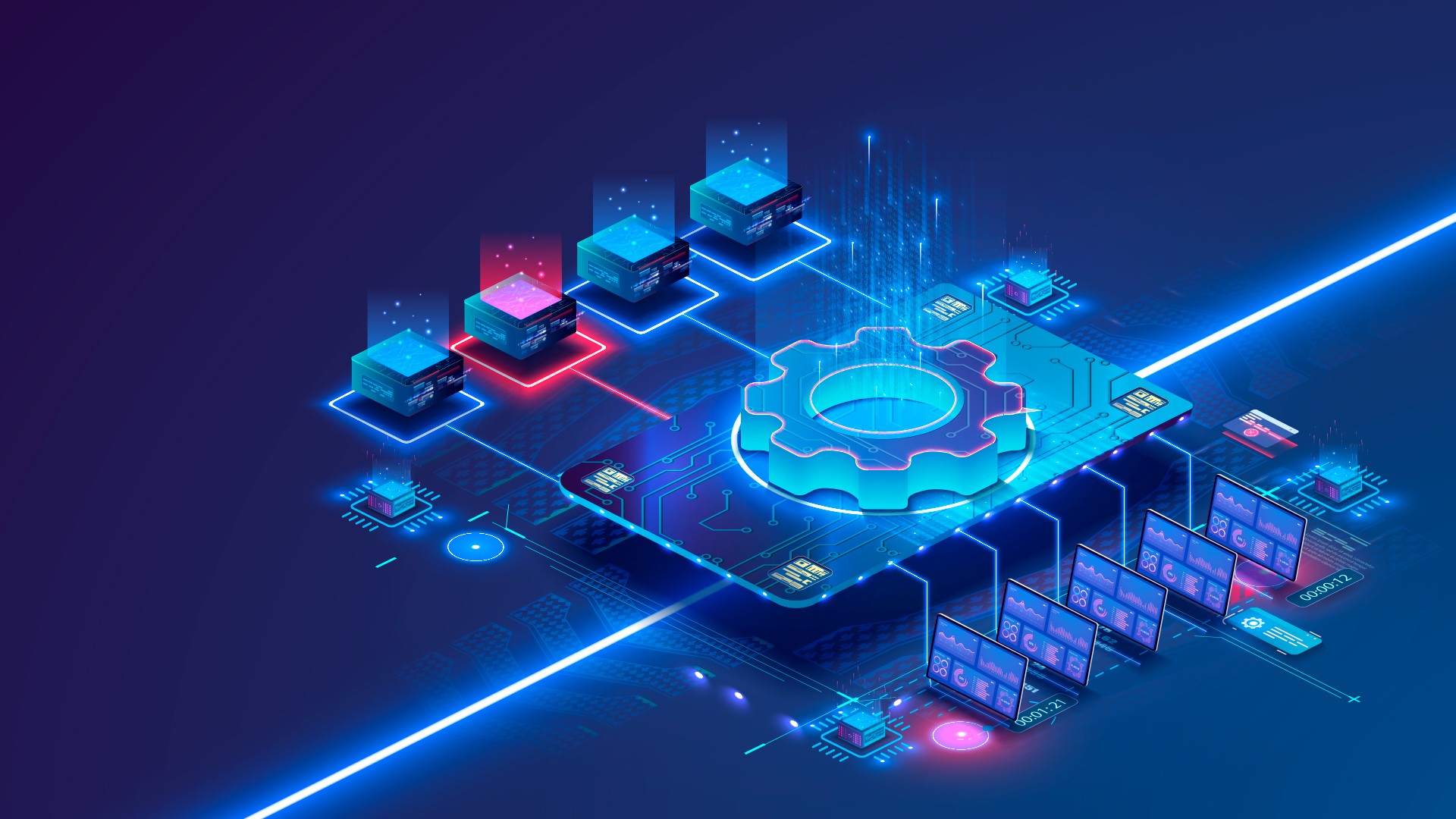 PEPPOL network illustration with a gear, cards and a node network
