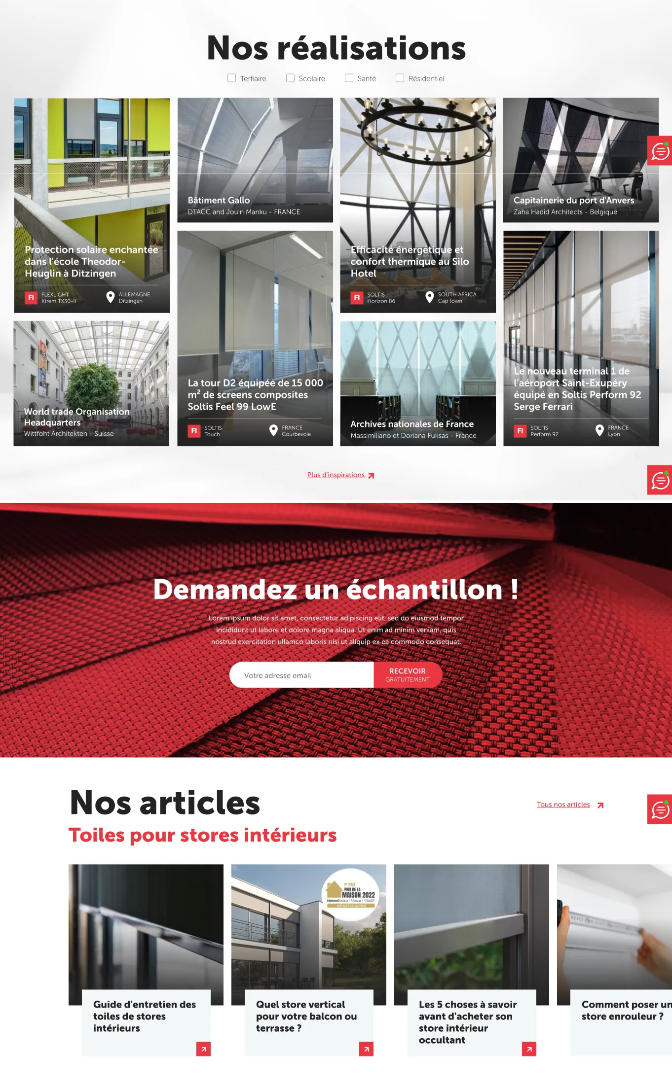Interface des réalisations client et actualités du groupe