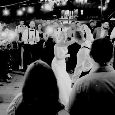 A couple sharing their first dance outdoors in Muskoka, with NightStyle DJs providing the perfect soundtrack for the romantic moment under the stars.