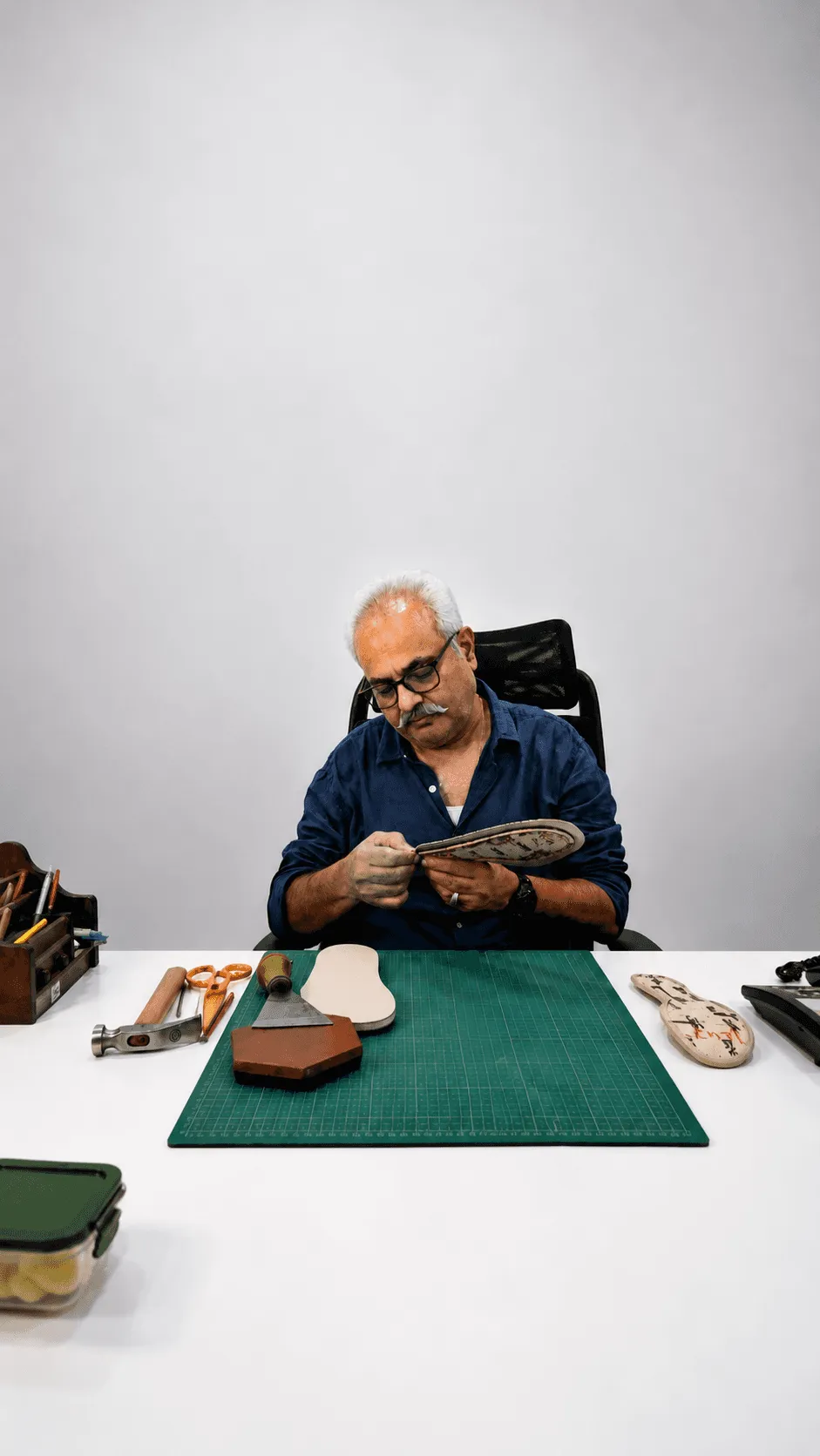A person working on R&D of shoe making